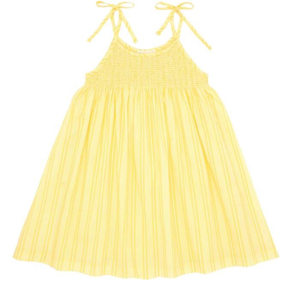 Minnow swim girls Pineapple Striped Smocked dress with shoulder ties 7/8